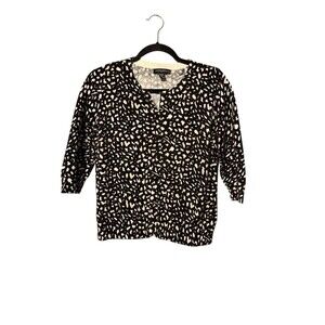 Designers Originals Animal Print Cardigan Sweater Size Petite Large 3/4 Sleeve